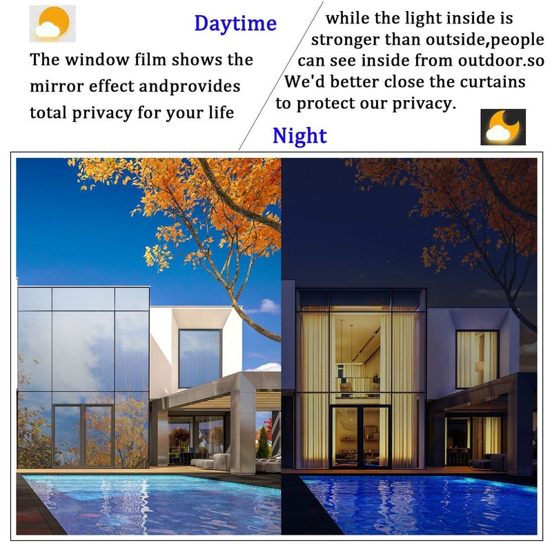 Kinsolar Privacy Window Film One Way Mirror Adhesive Reflective Window Tint Anti UV Heat Control Glass Film for Home and Office Daytime Privacy Protection 17.7Inch x 10Feet, Silver&Silver - Image 5